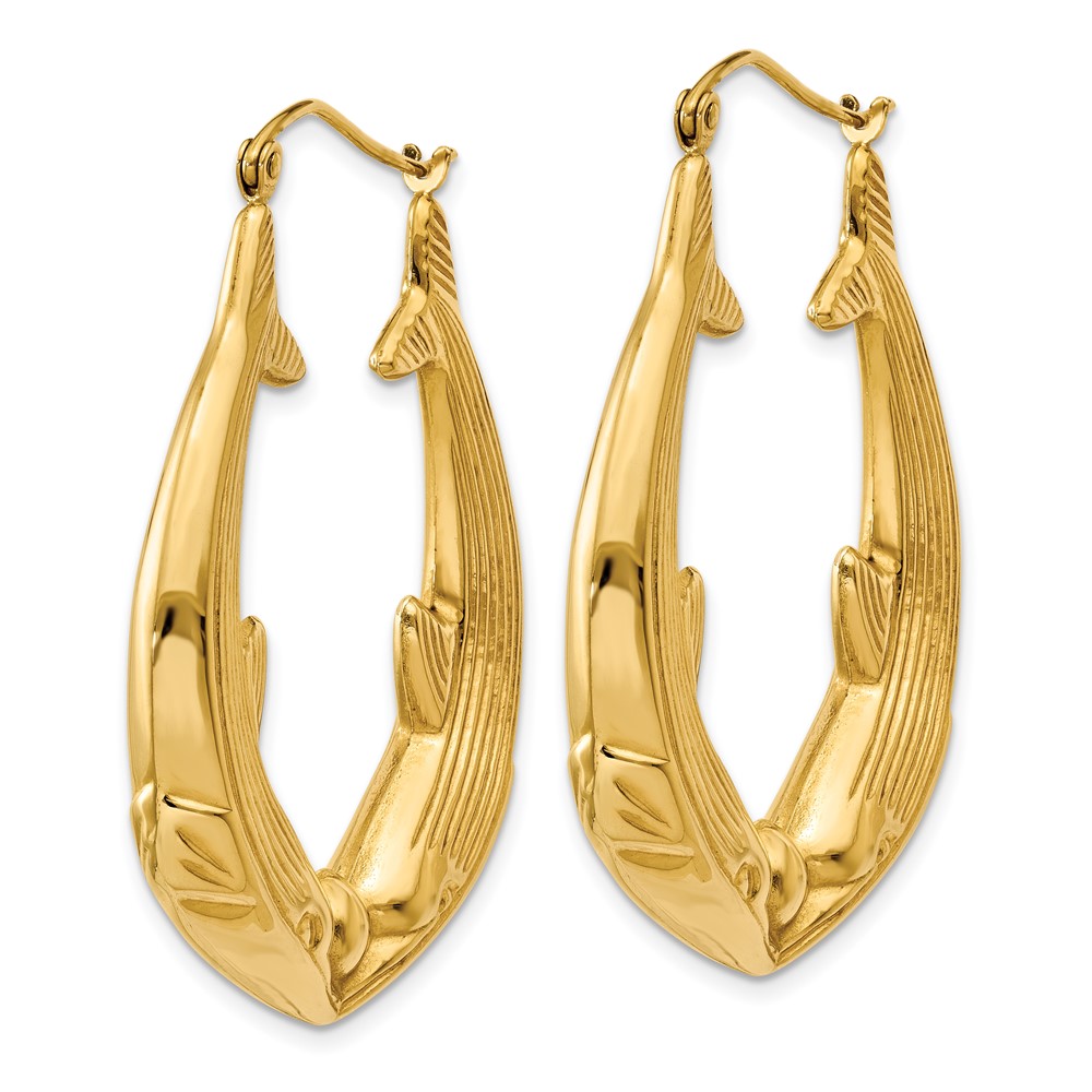 14k Polished Dolphin Hoop Earrings (S1519)