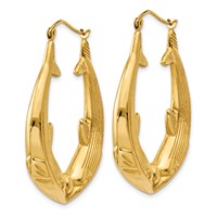 14K Yellow Gold Polished Dolphin Hoop Earrings view 2