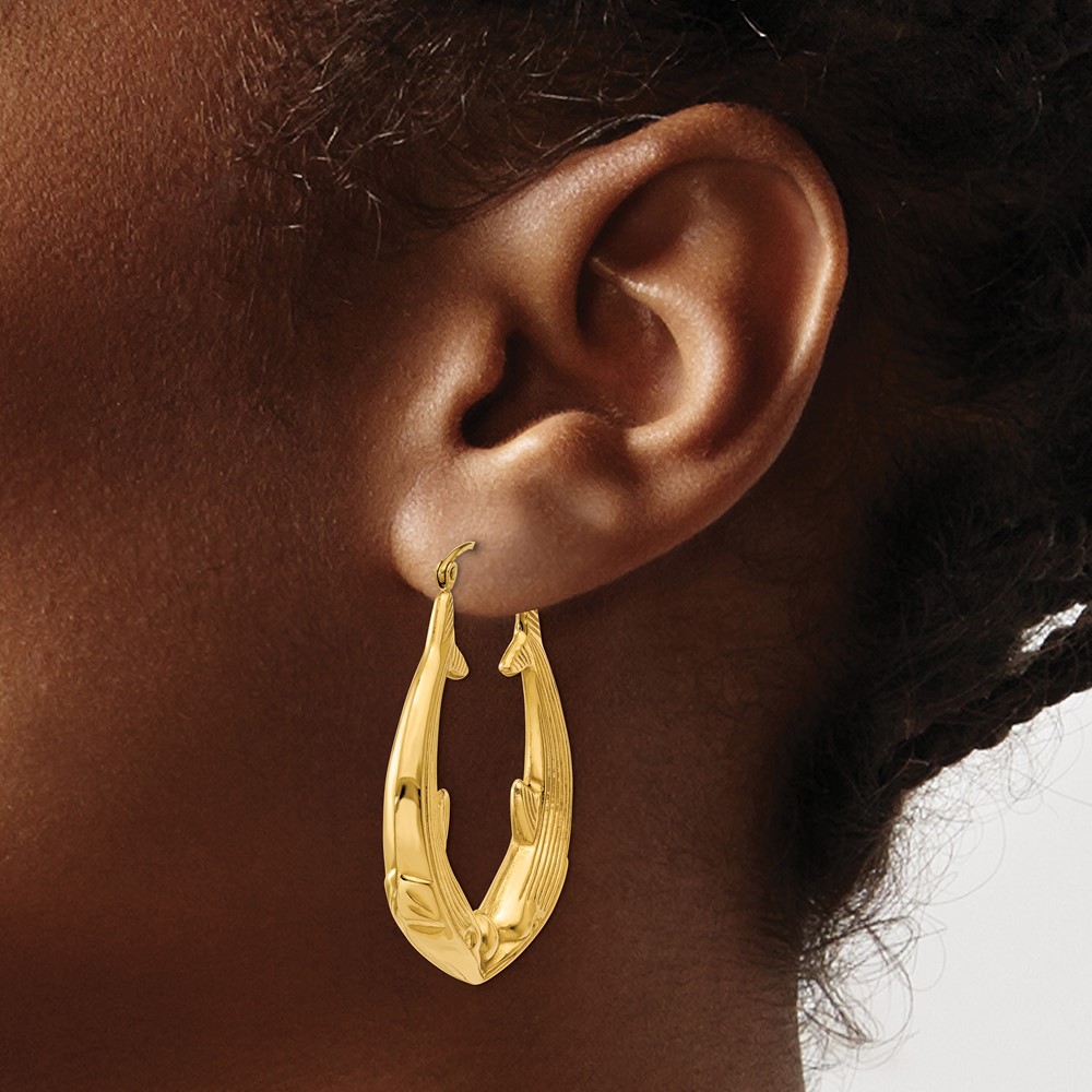 14k Polished Dolphin Hoop Earrings (S1519)
