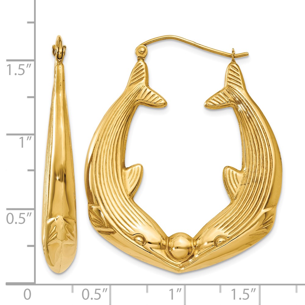 14k Polished Dolphin Hoop Earrings (S1519)