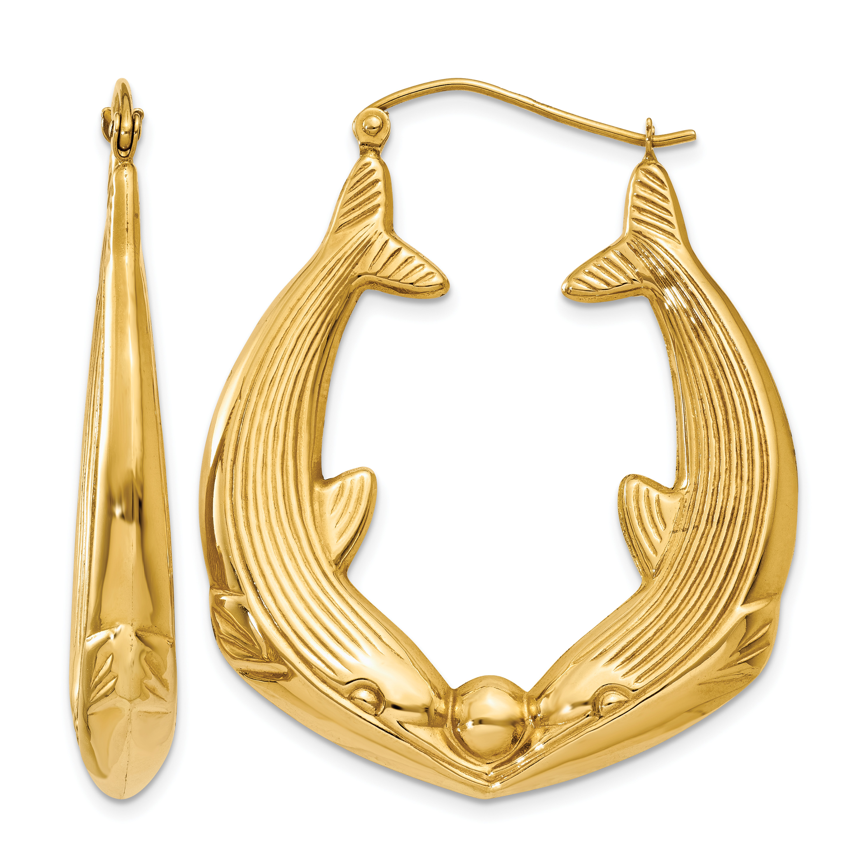 14k Polished Dolphin Hoop Earrings (S1519)