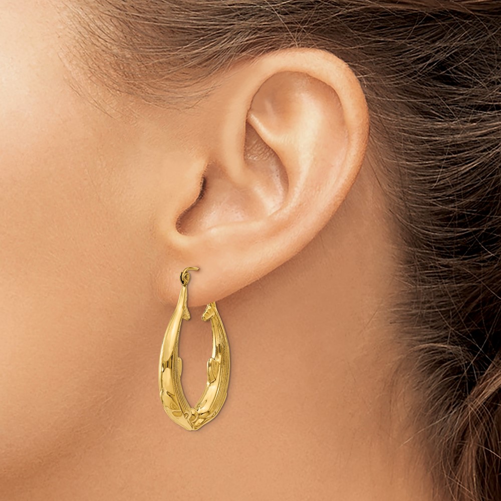 14k Polished Dolphin Hoop Earrings (S1520)