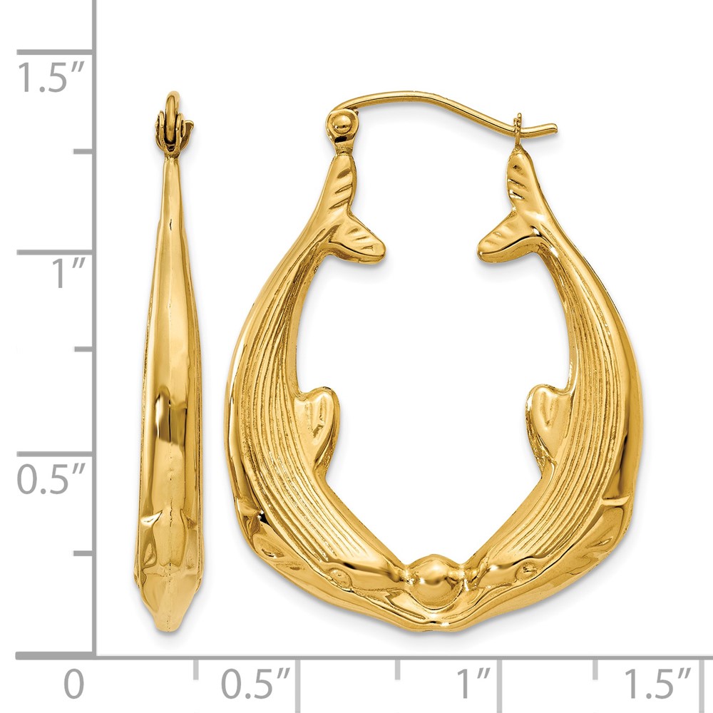 14k Polished Dolphin Hoop Earrings (S1520)