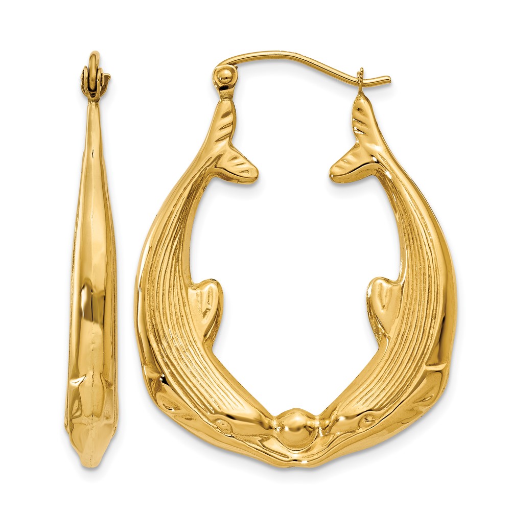 14k Polished Dolphin Hoop Earrings (S1520)
