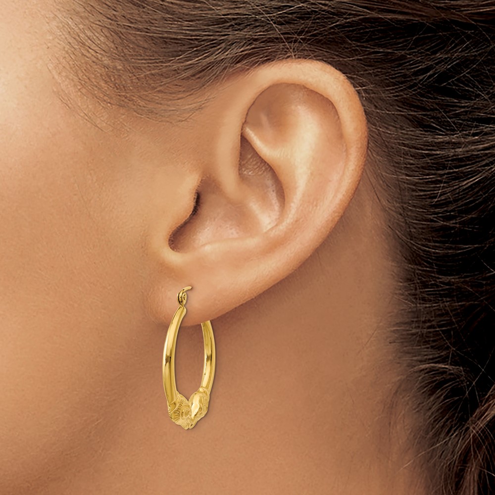 14k Polished Ram Hoop Earrings (S1521)