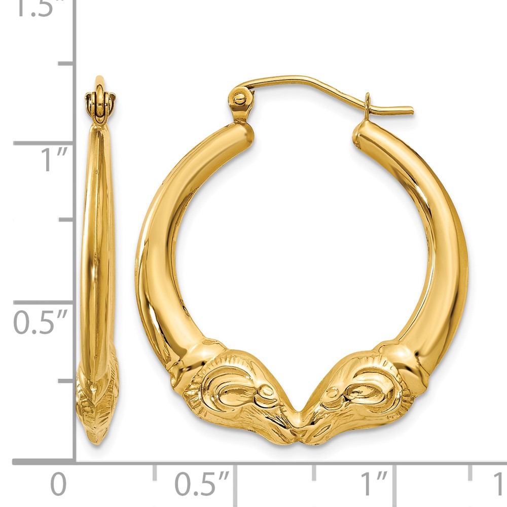 14k Polished Ram Hoop Earrings (S1521)