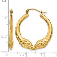 14K Yellow Gold Polished Ram Hoop Earrings view 4