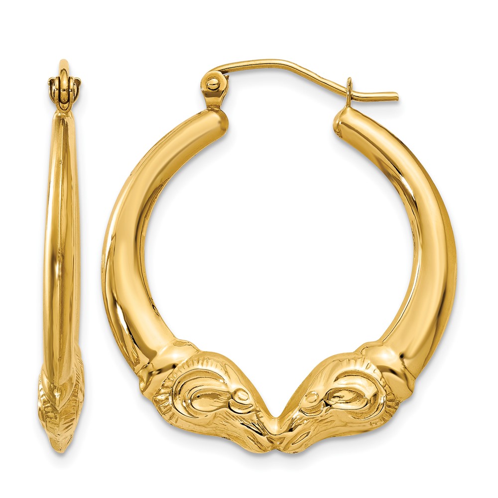 14k Polished Ram Hoop Earrings (S1521)