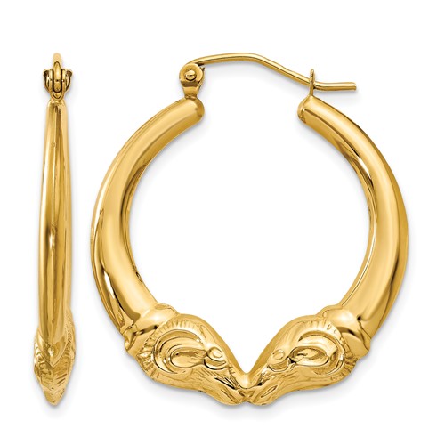 14K Yellow Gold Polished Ram Hoop Earrings