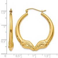 14K Yellow Gold Polished Ram Hoop Earrings view 4