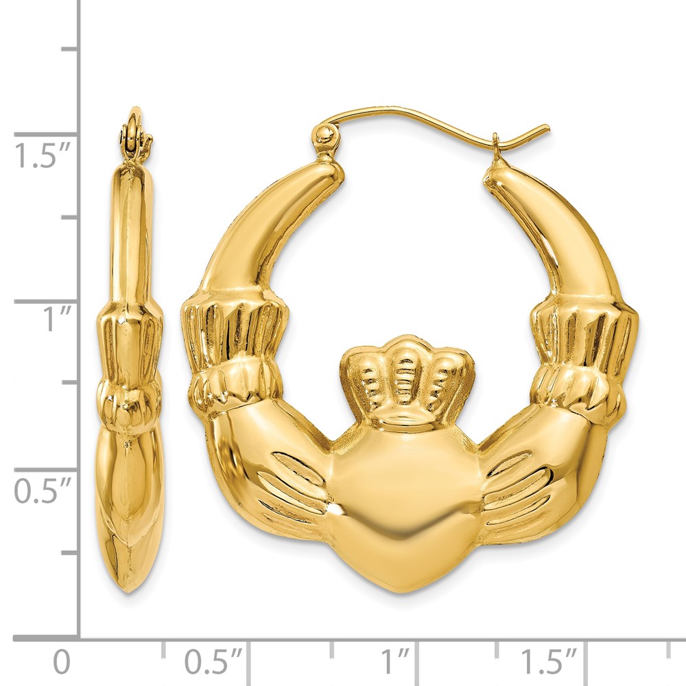 14k Polished Claddagh Hoop Earrings (S1523)
