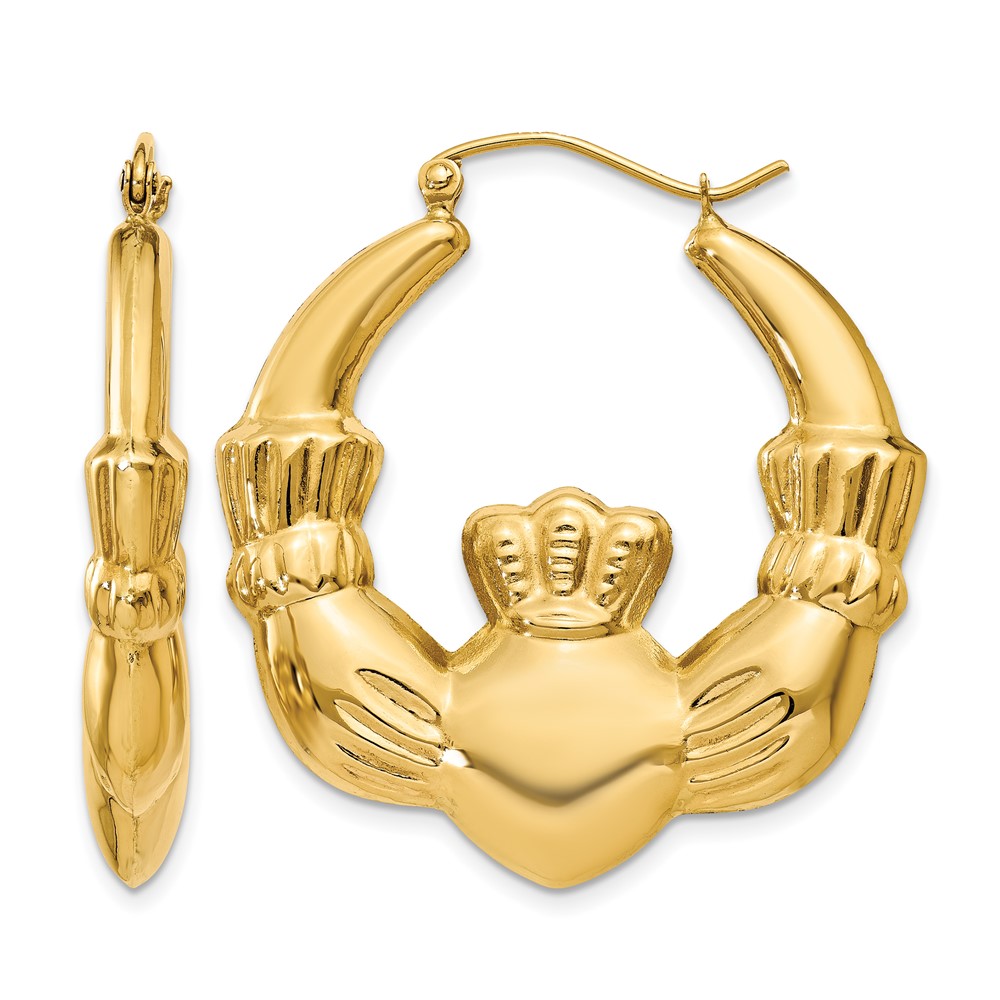 14k Polished Claddagh Hoop Earrings (S1523)