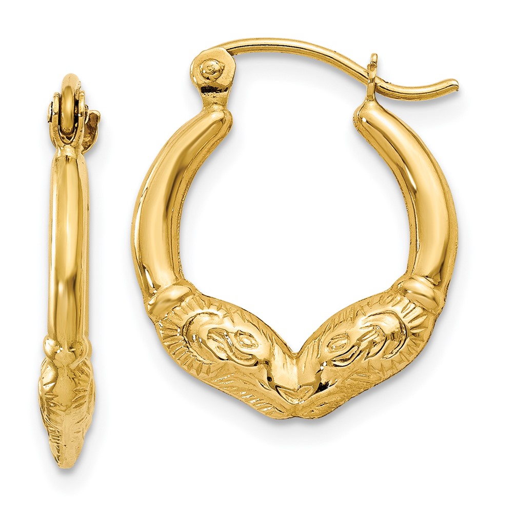 14K Yellow Gold Ram Head Hoop Earrings | eBay