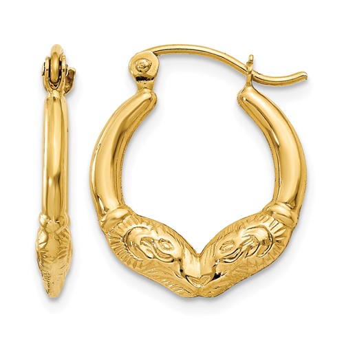 14K Yellow Gold Ram Head Hoop Earrings