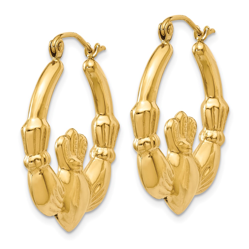 14k Polished Claddagh Hoop Earrings (S821)
