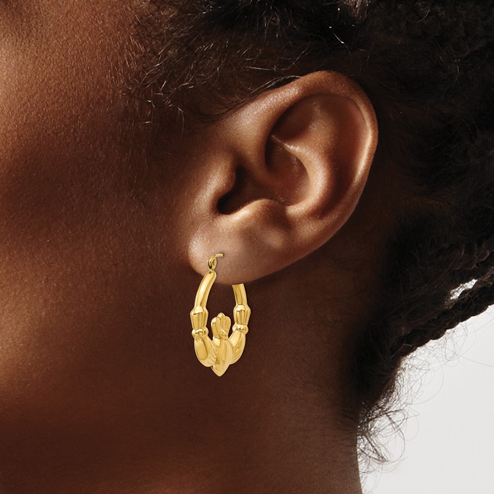 14k Polished Claddagh Hoop Earrings (S821)