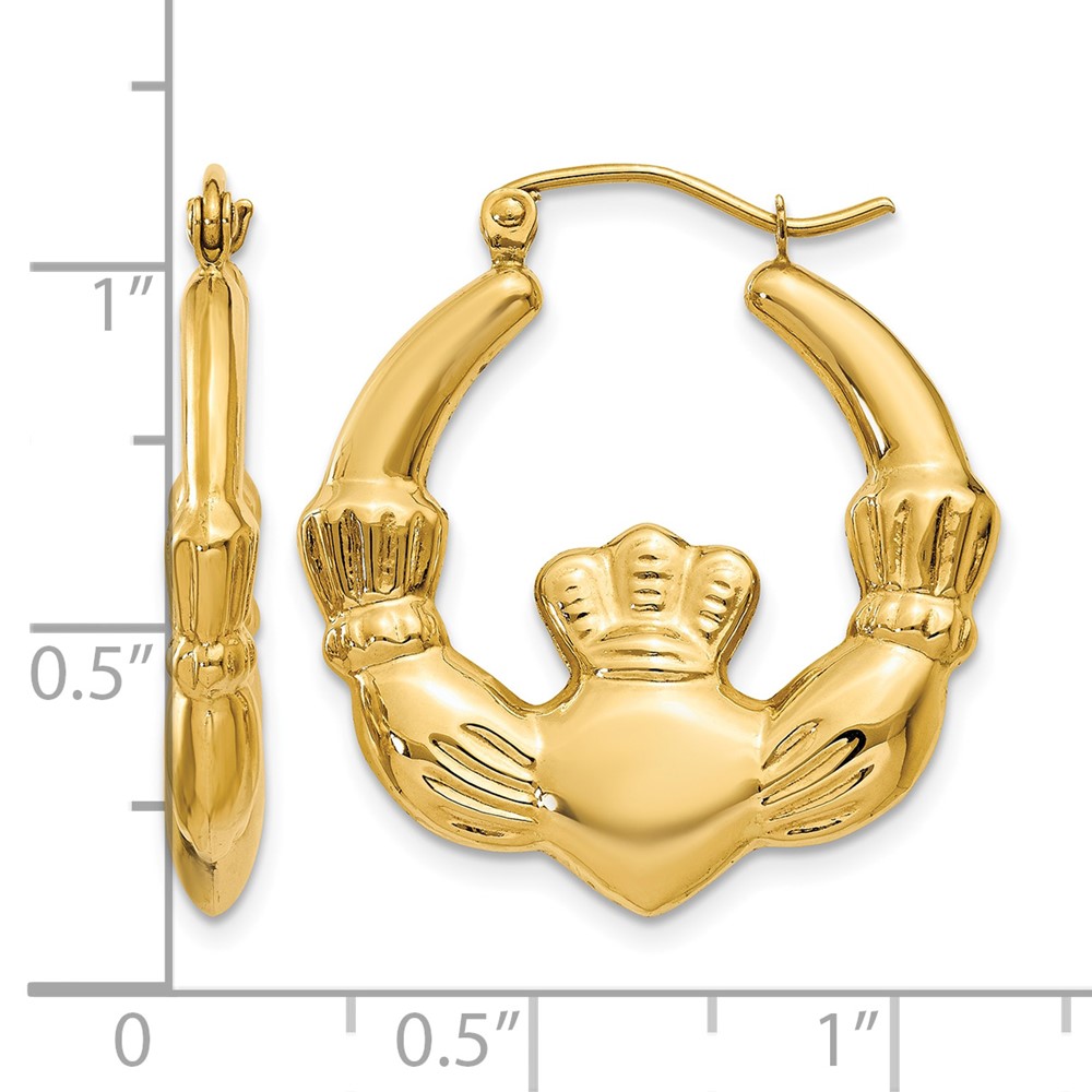 14k Polished Claddagh Hoop Earrings (S821)