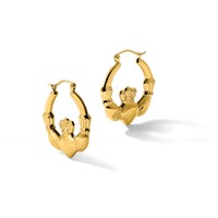 14K Yellow Gold Polished Claddagh Hoop Earrings view 5