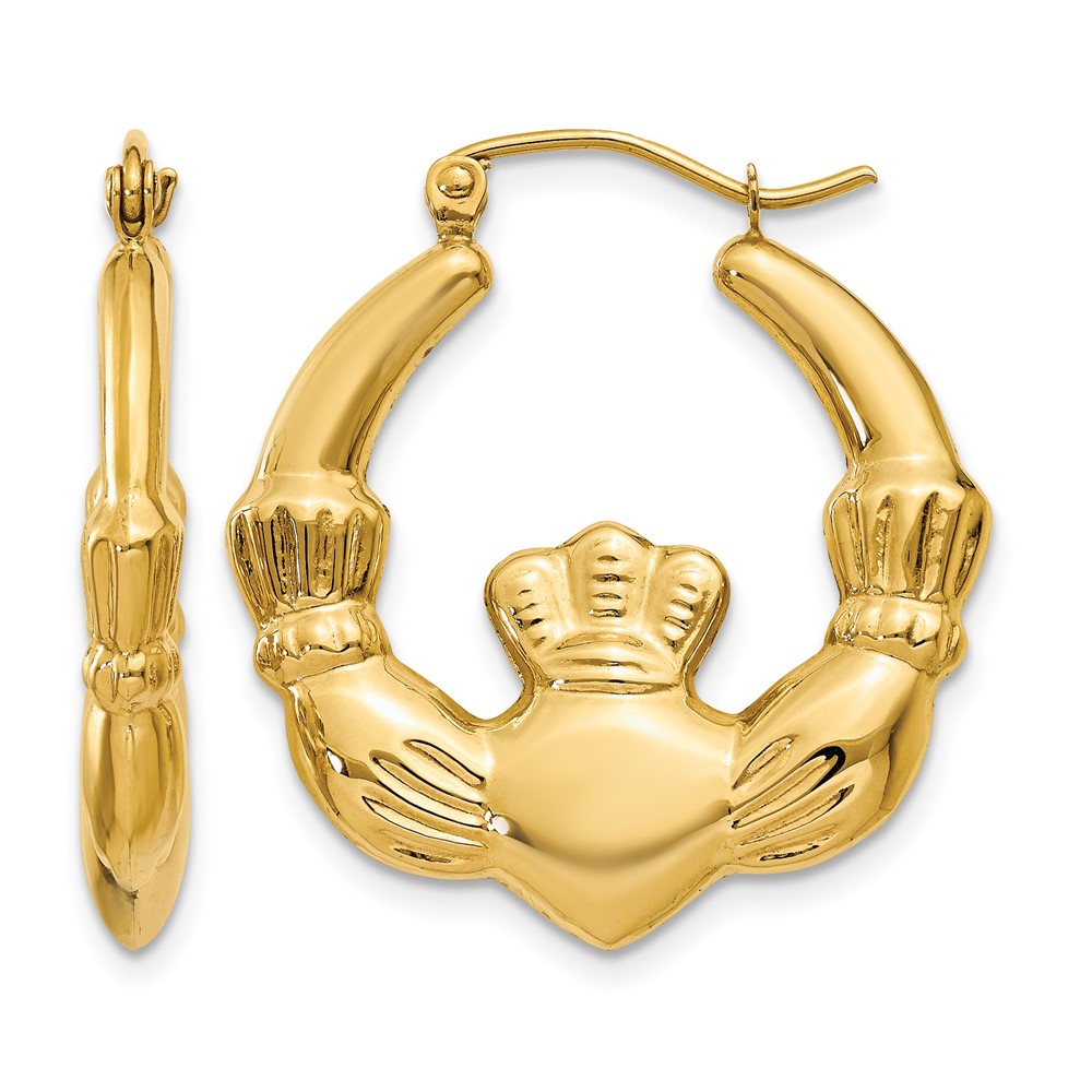 14k Polished Claddagh Hoop Earrings (S821)