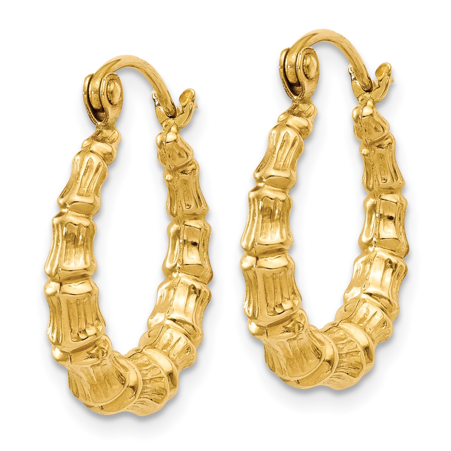 14k Yellow Gold Polished Bamboo Design Hollow Hoop Earrings 3 4in X 14k Yellow Gold Small Polished Bamboo Design Hollow Hoop Earrings