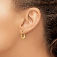 14K Yellow Gold Polished Bamboo Design Hollow Hoop Earrings view 3