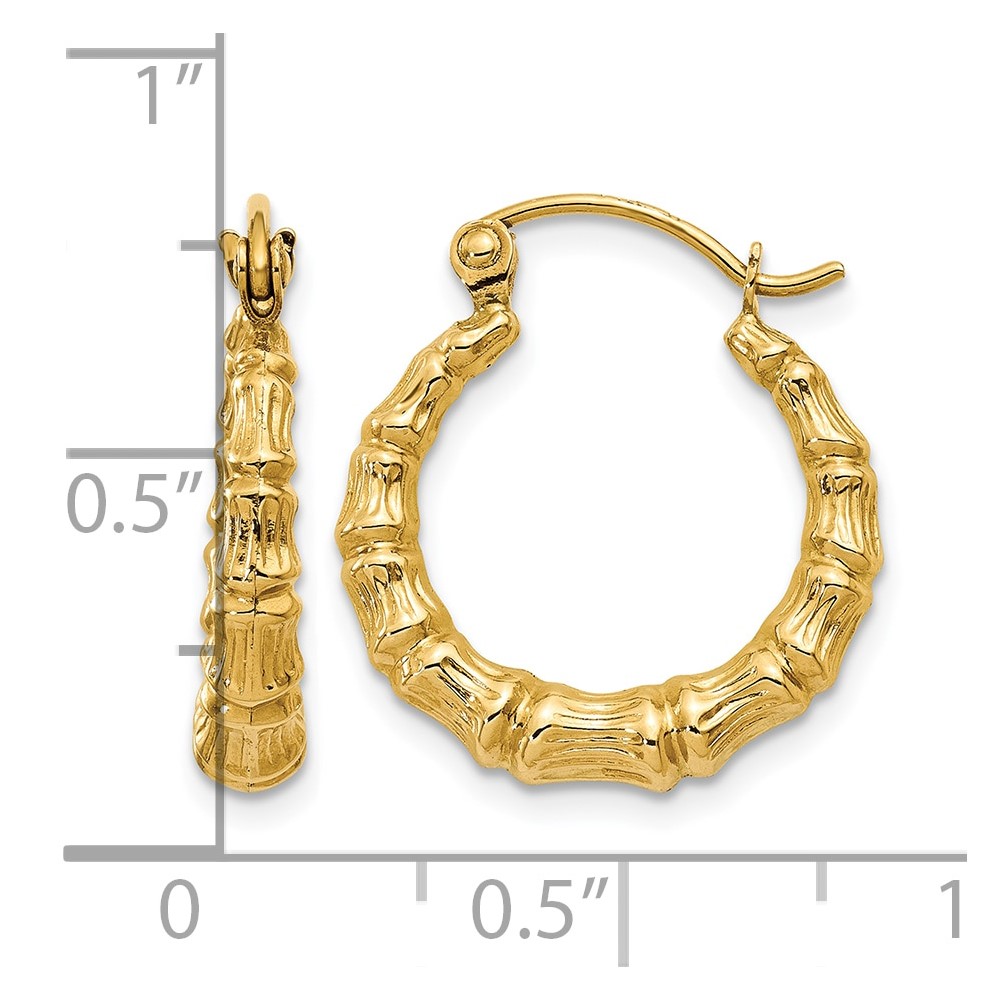 14k Polished Bamboo Design Hollow Hoop Earrings (S824)