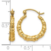 14K Yellow Gold Polished Bamboo Design Hollow Hoop Earrings view 4