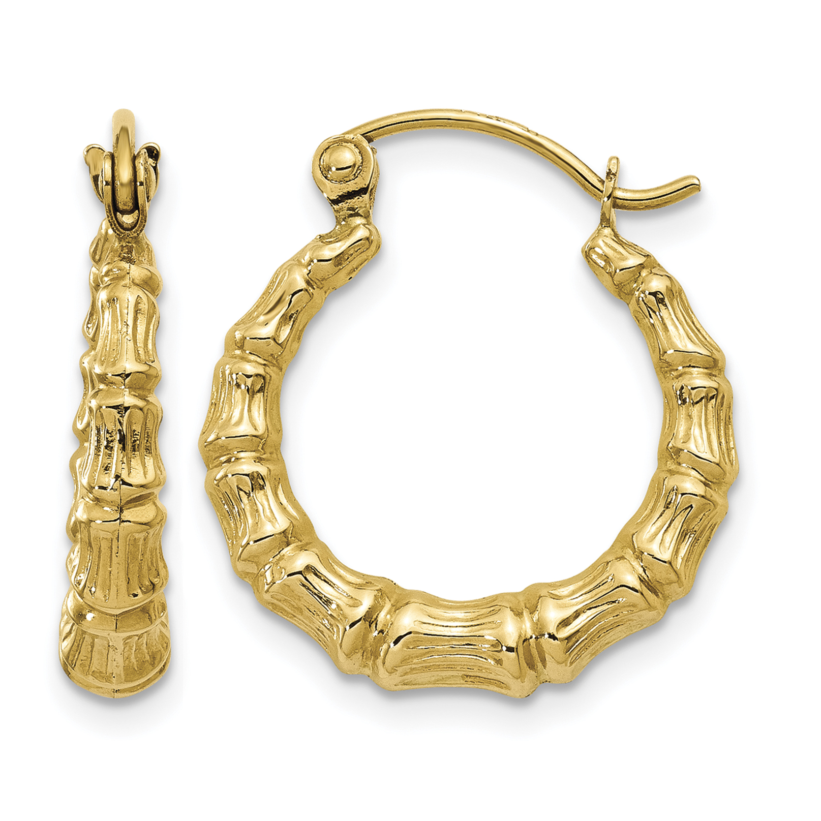 14k Polished Bamboo Design Hollow Hoop Earrings (S824)