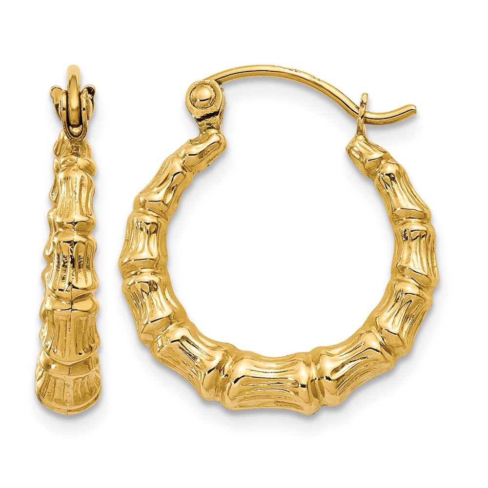 14k Polished Bamboo Design Hollow Hoop Earrings (S824)