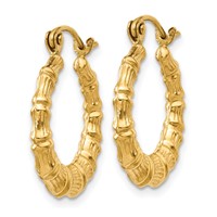14K Yellow Gold Polished Bamboo Design Hollow Hoop Earrings view 2