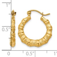 14K Yellow Gold Polished Bamboo Design Hollow Hoop Earrings view 4