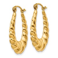 14K Yellow Gold Polished Twisted Hollow Hoop Earrings view 2
