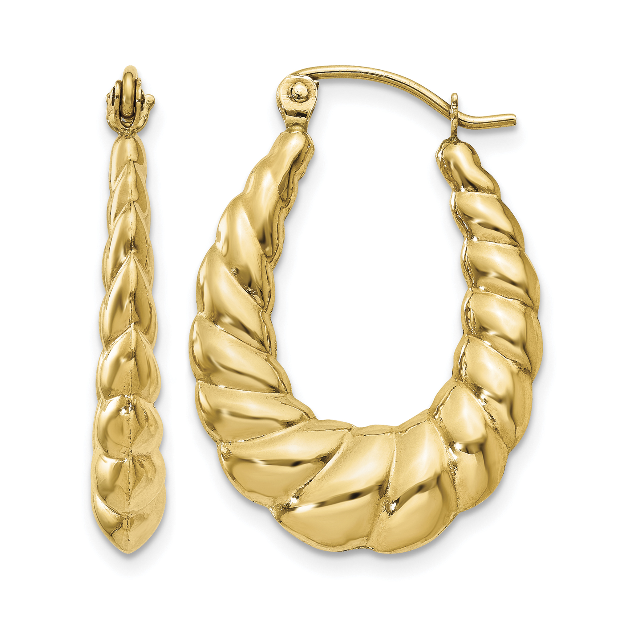 14k Polished Twisted Hollow Hoop Earrings (S837)
