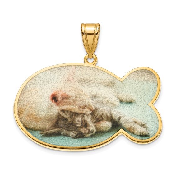 Sterling Silver/Gold-plated Fish Shaped Picture Jewelry Pendant