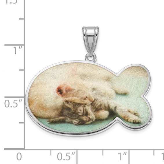 Sterling Silver/Rhodium-plated Fish Shaped Picture Jewelry Pendant