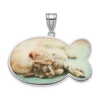 Sterling Silver/Rhodium-plated Fish Shaped Picture Jewelry Pendant