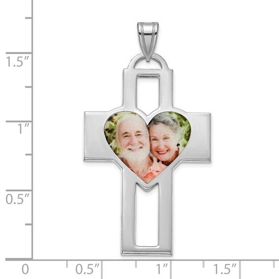 Sterling Silver/Rhodium-plated Cross Picture Jewelry Pendant