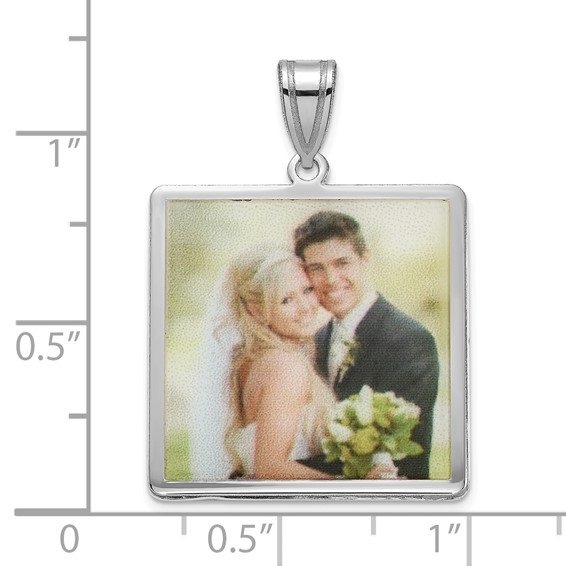 Sterling Silver/Rhodium-plated Square Picture Jewelry Pendant