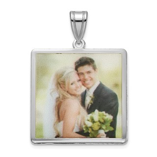 Sterling Silver/Rhodium-plated Square Picture Jewelry Pendant