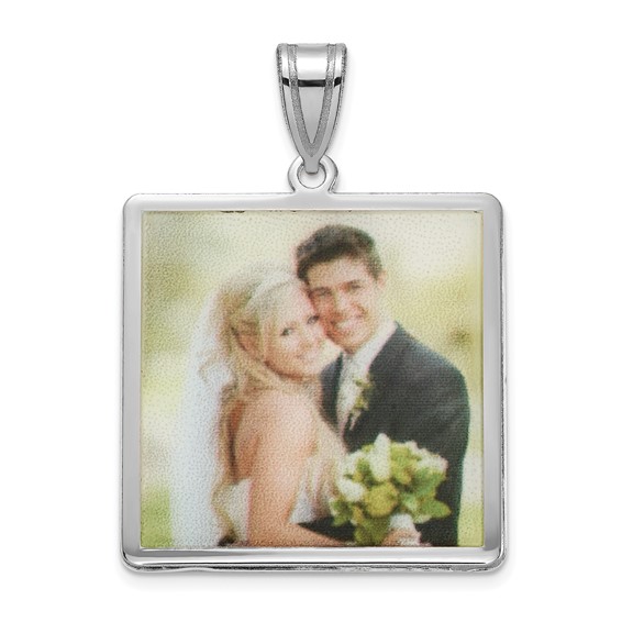 Sterling Silver/Rhodium-plated Square Picture Jewelry Pendant
