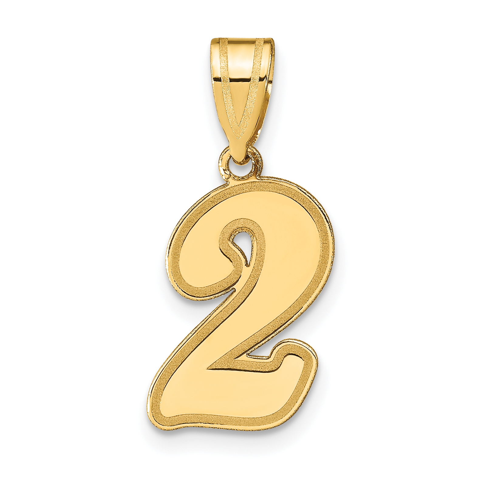 14k Brushed Border Script Number 2 Pendant (SCN02)