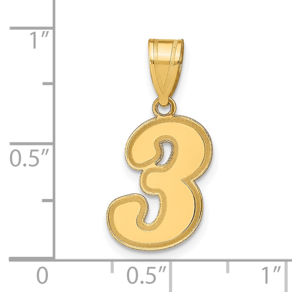 14k Brushed Border Script Number 3 Pendant (SCN03)