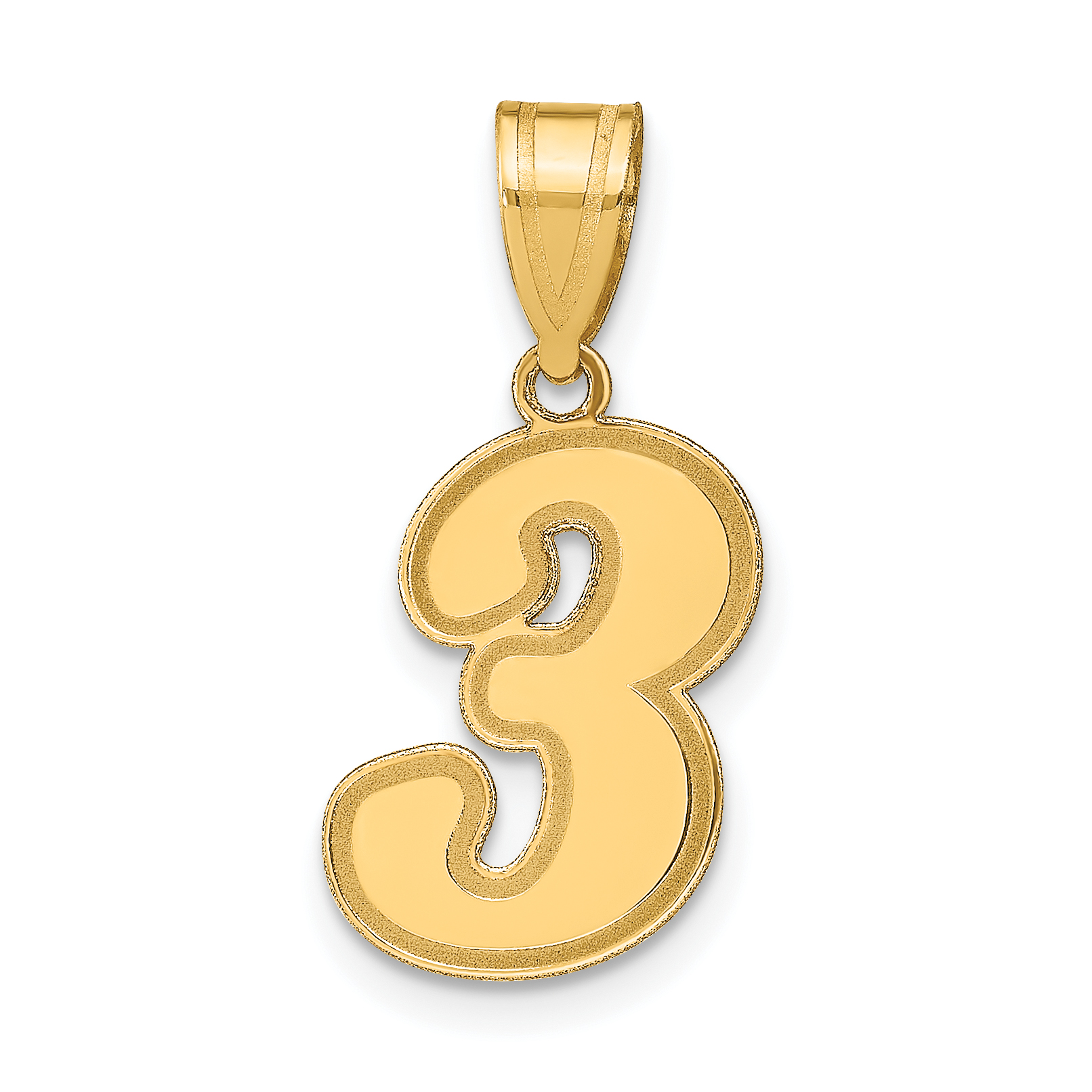 14k Brushed Border Script Number 3 Pendant (SCN03)