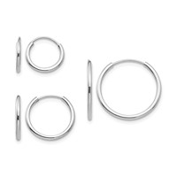 14K White Gold Madi K Polished 1mm X 10/13/17mm Endless Hoop 3 Pair Earring Set view 1