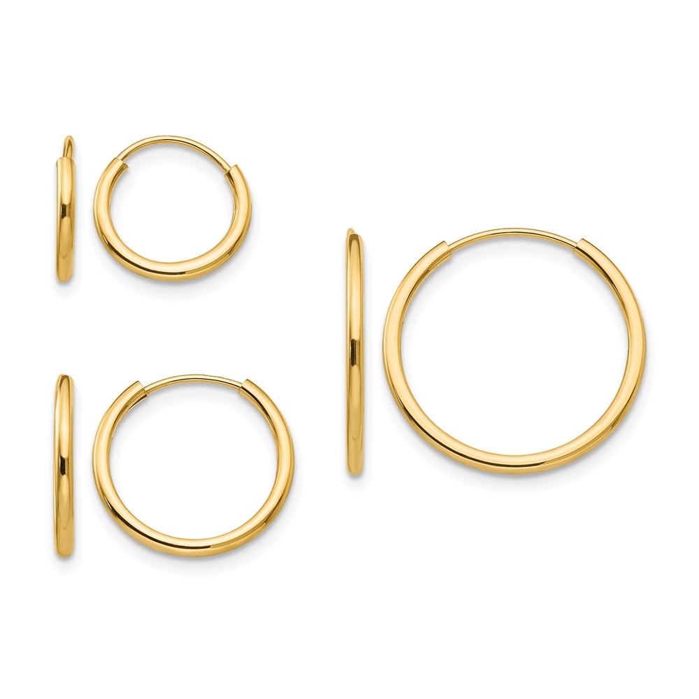14k Madi K Polished Endless Hoop 3 Pair Earring Set (SE1293)