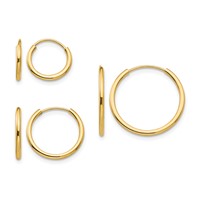 14K Yellow Gold Madi K Polished 1mm X 10/13/17mm Endless Hoop 3 Pair Earring Set view 1