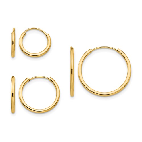 14K Madi K Polished 1mm X 10 13 17mm Endless Hoop 3 Pair Earring Set