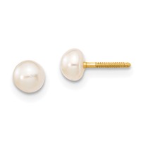 14K Yellow Gold Madi K 4-5mm White Freshwater Cultured Pearl Bracelet and Post Earrings Set, 5.5" view 3