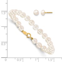 14K Yellow Gold Madi K 4-5mm White Freshwater Cultured Pearl Bracelet and Post Earrings Set, 5.5" view 4