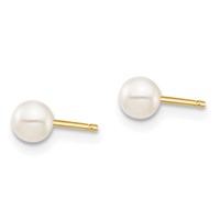 14K Yellow Gold Madi K 3-4mm White Round Freshwater Cultured Pearl Post Earrings with Silicone Backs view 2